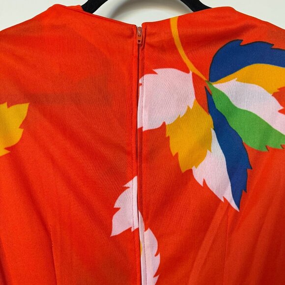 Vintage 70's Orange Midi Dress with high neck sz Large - Picture 3 of 3